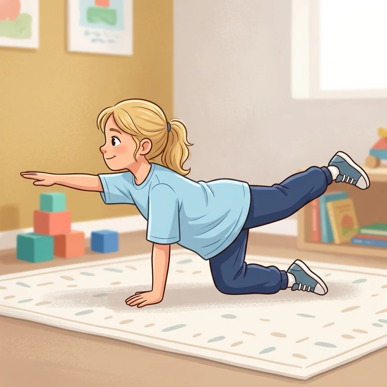 Child demonstrating bird dog
