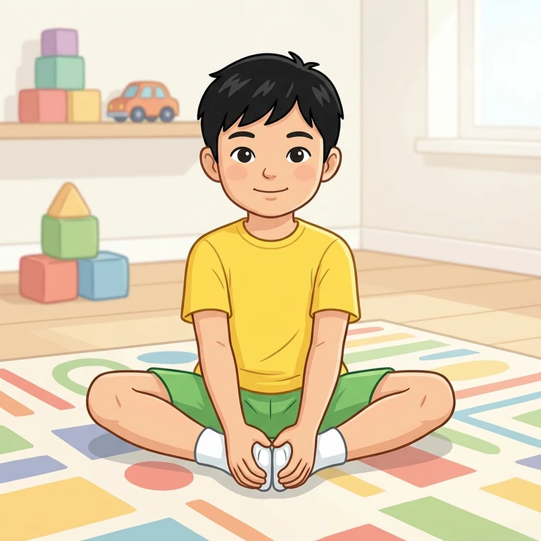 Child demonstrating a butterfly stretch