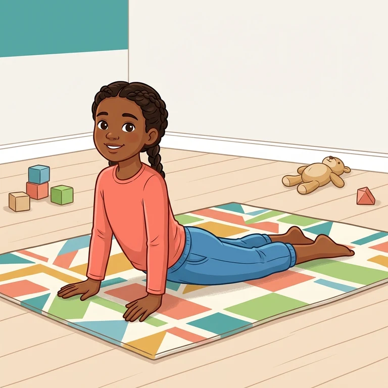Child demonstrating a gentle cobra stretch