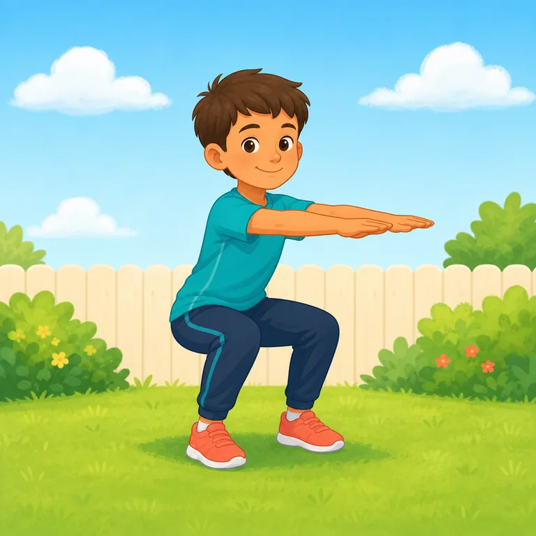 Child demonstrating a bodyweight squat