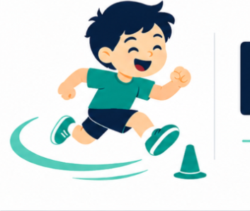 Illustration of a child running around a cone